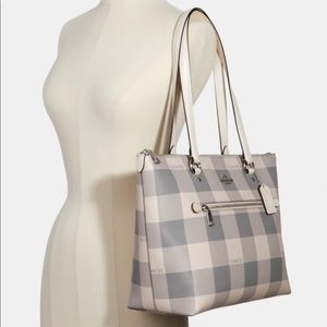 Coach Gallery Tote With Buffalo Plaid Print